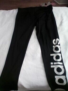adidas Black Leggings with White Side
